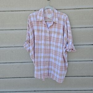 NWT American Eagle oversized plaid roll tab sleeve button front shirt small